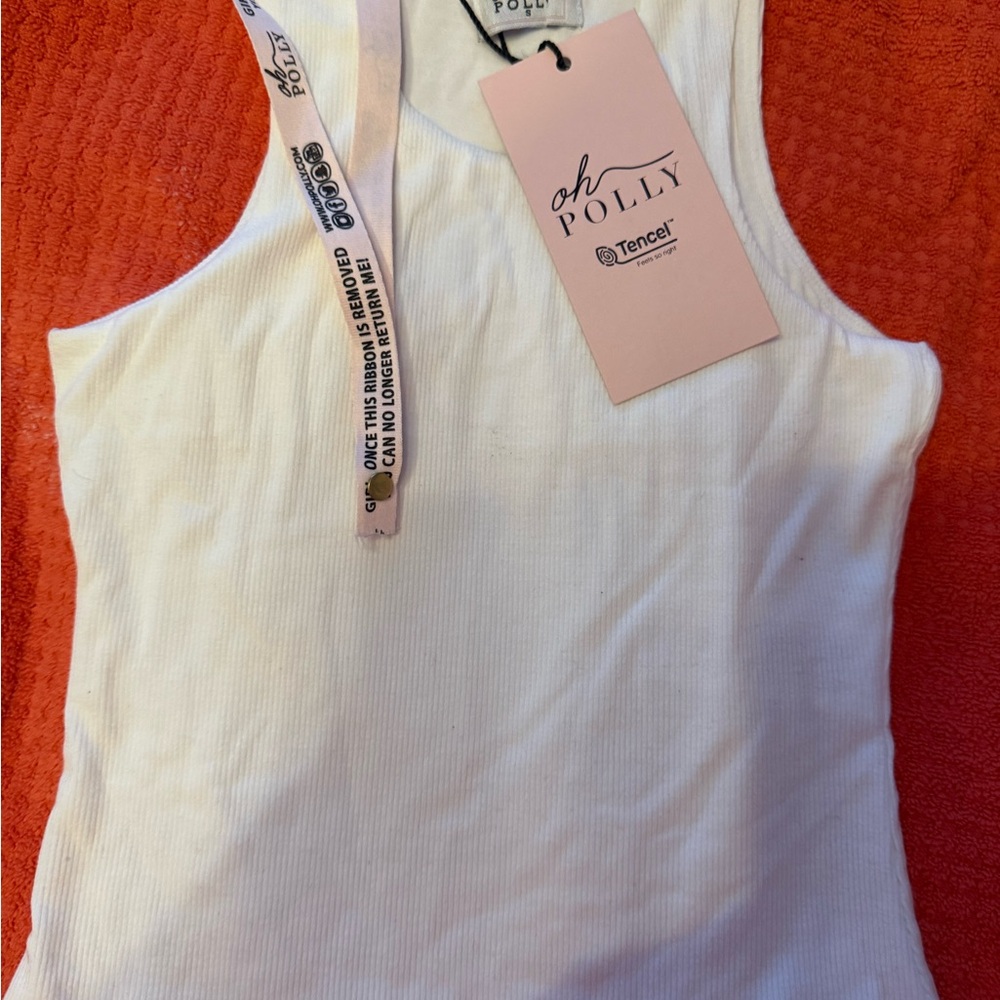 Oh Polly White Ribbed Tencel Tank Top
